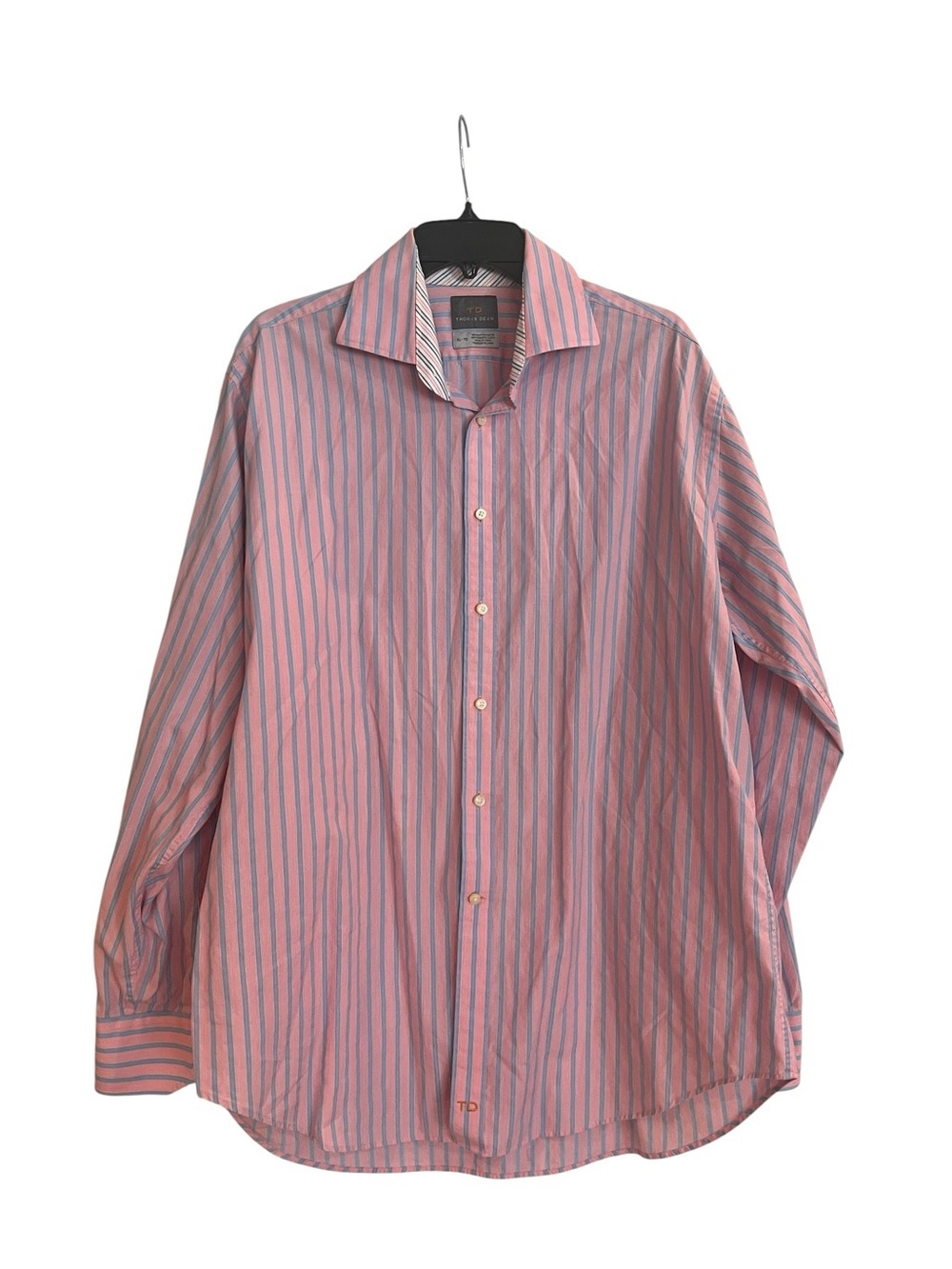 Thomas Dean Pink Cotton Stripe Contrasted Cuffs XL Old Money Preppy